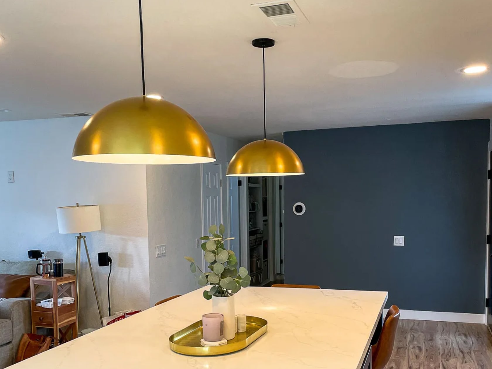 New interior light fixture installation in a living room